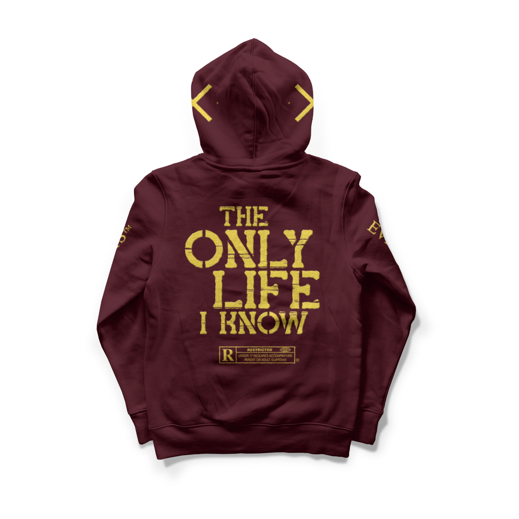 Limited Edition Only Life Hoodie-Burgundy/Yellow